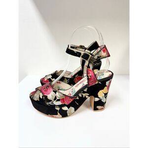 Miss L-Fire Pinup Peeptoe Metallic Heel Leather Metallic Floral Print Suede 36